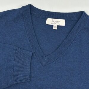 Turnbury Mens 2XB Extra Fine Merino Wool V Neck Sweater Blue Long Sleeve EUC